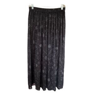 Garnet Hill Black Floral Crinkled Silk Maxi Skirt Size S
